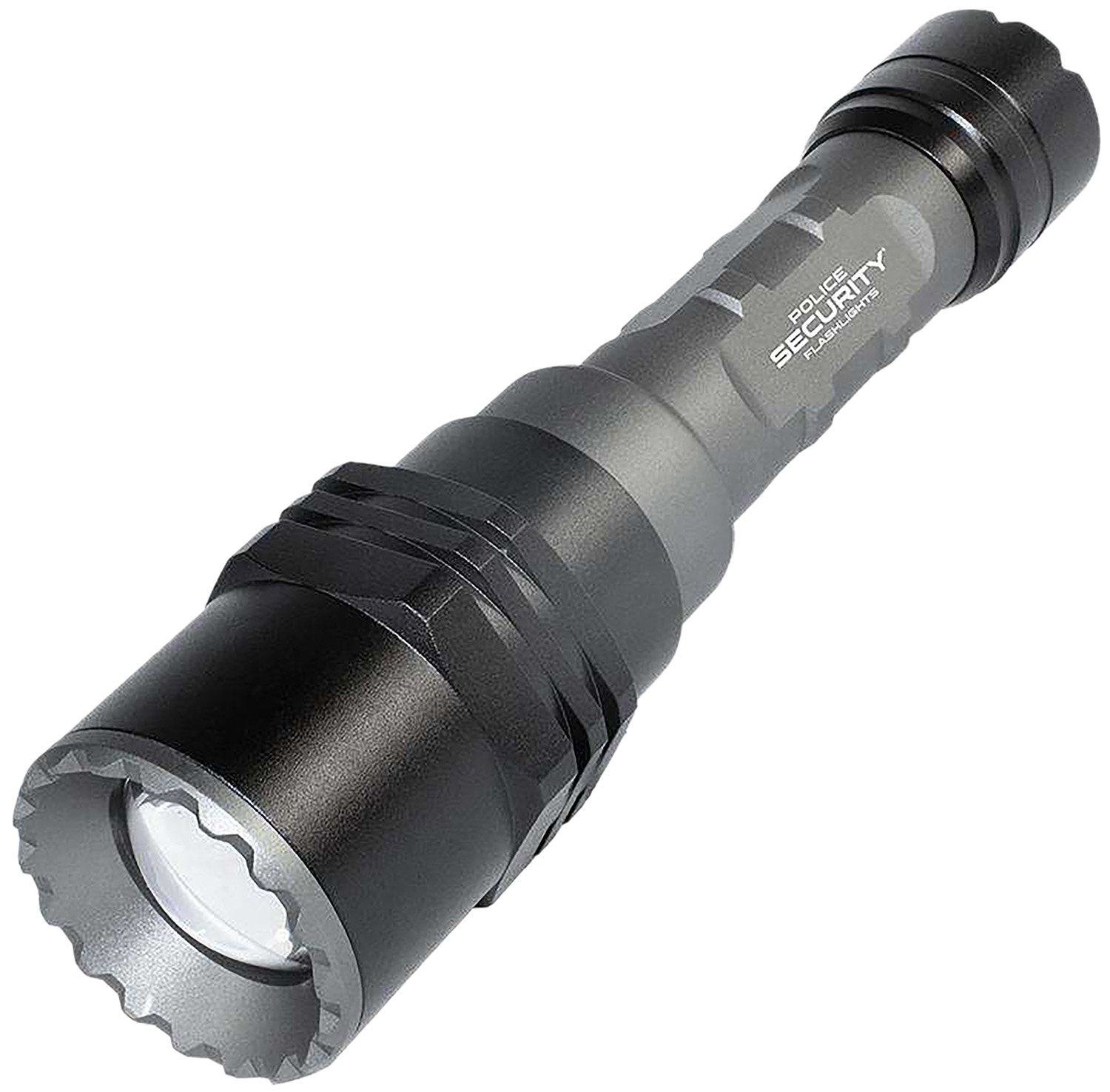 Durable black flashlight with bright LED light.