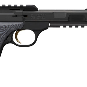 Side view of a sleek black firearm.