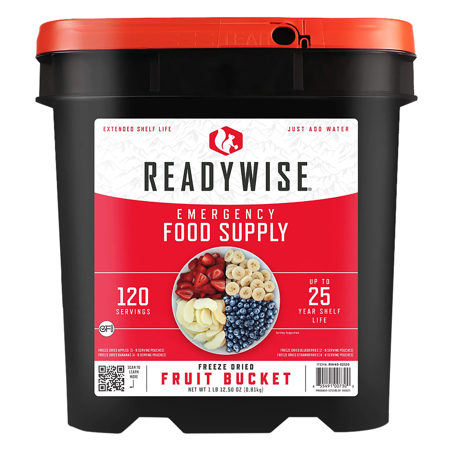 ReadyWise freeze-dried fruit supply for emergencies.
