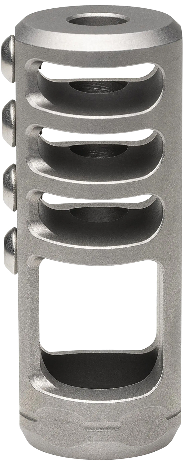 Metal cylinder with multiple openings and grooves.