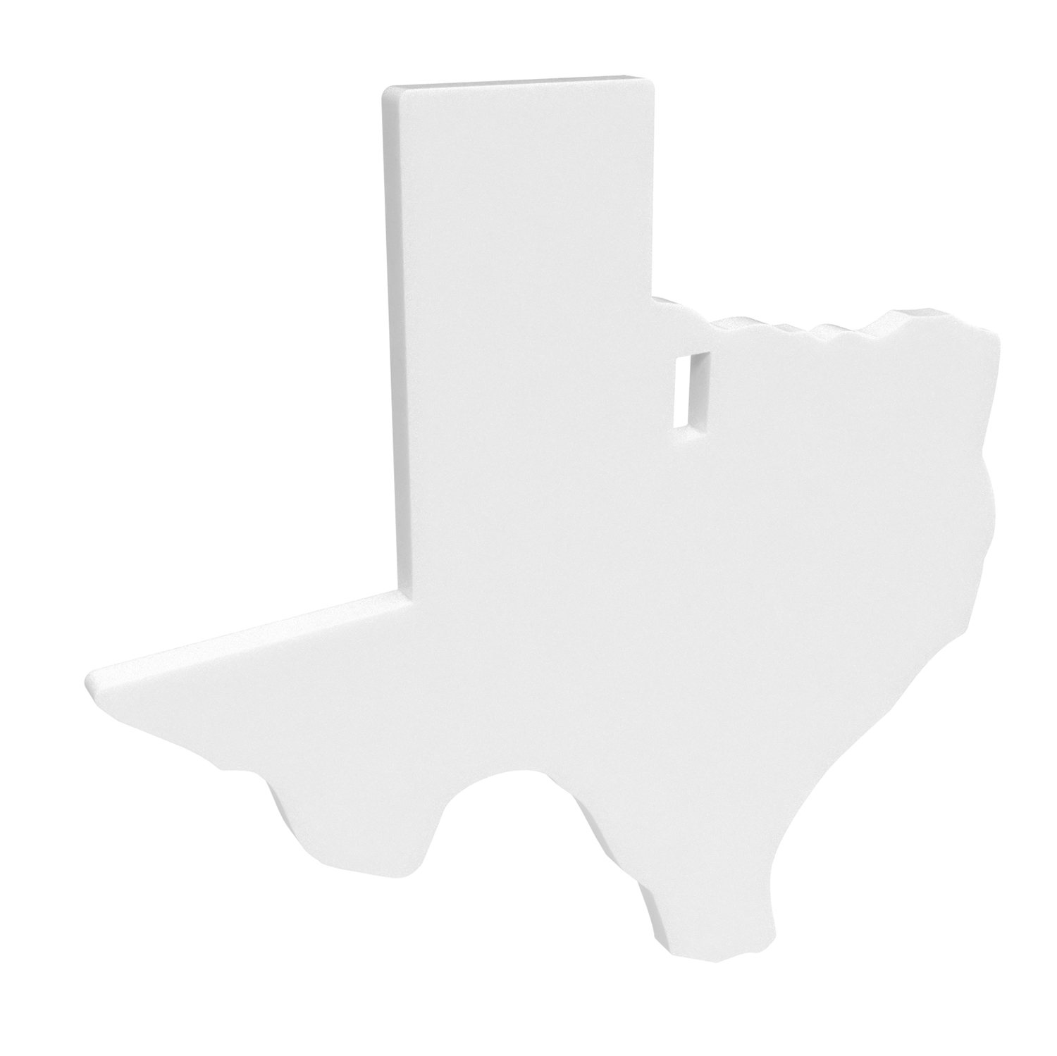 White silhouette of the state of Texas.