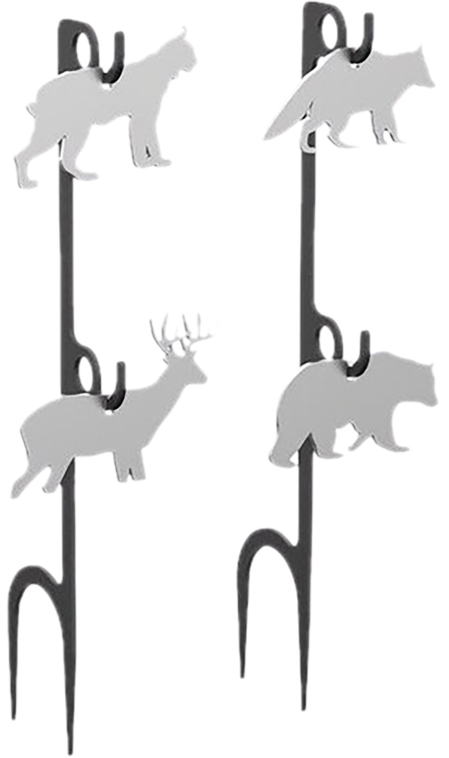 Metal garden stakes featuring various animal silhouettes.