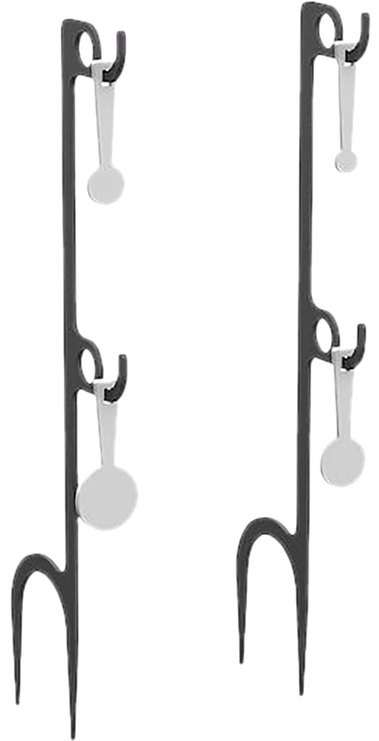 Two black garden stakes with white labels