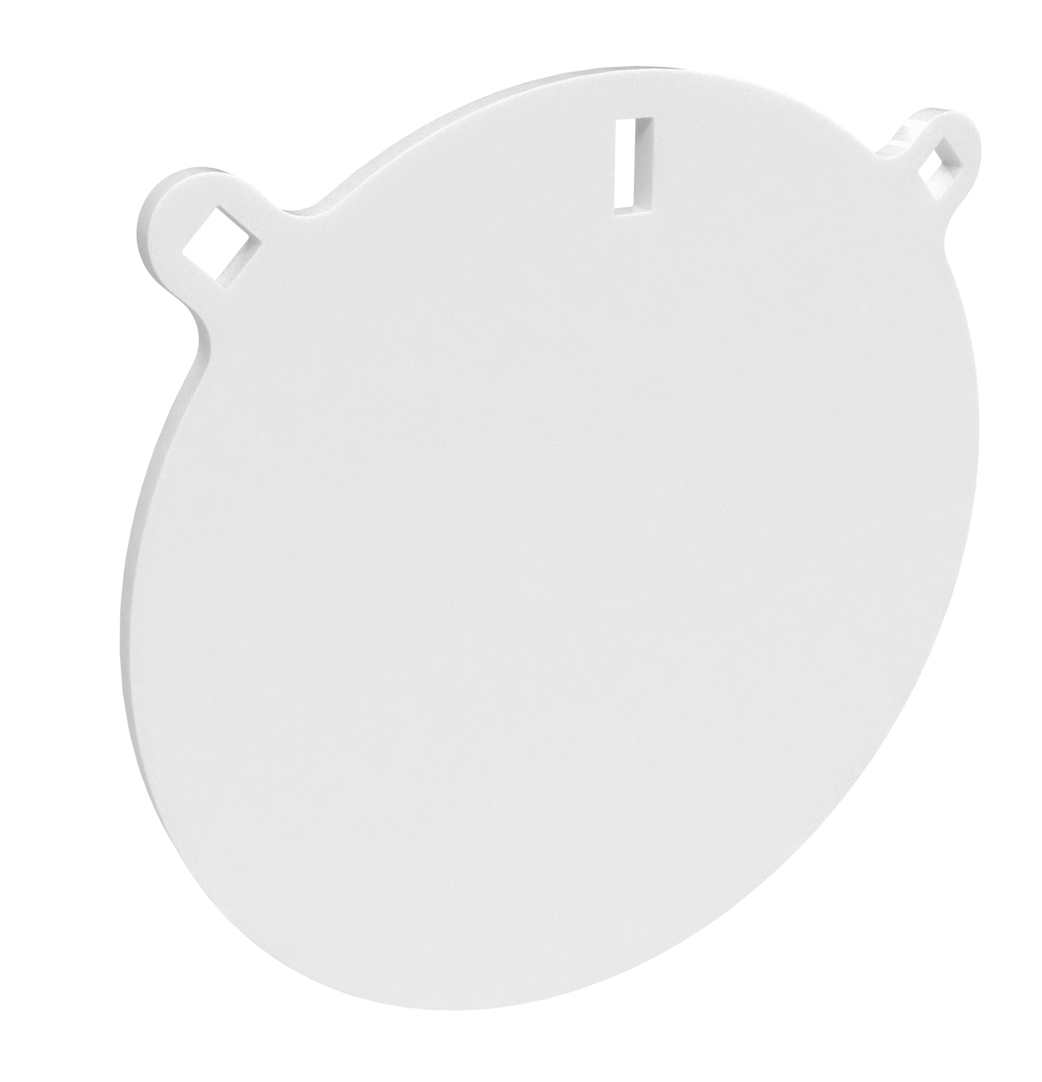Round white plastic disc with two mounting holes.