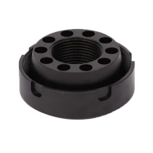 Black threaded metal part with holes
