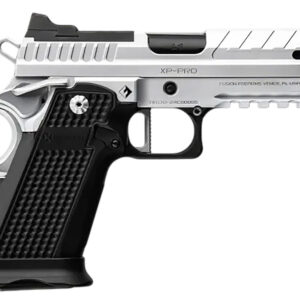 Silver and black semi-automatic pistol side view