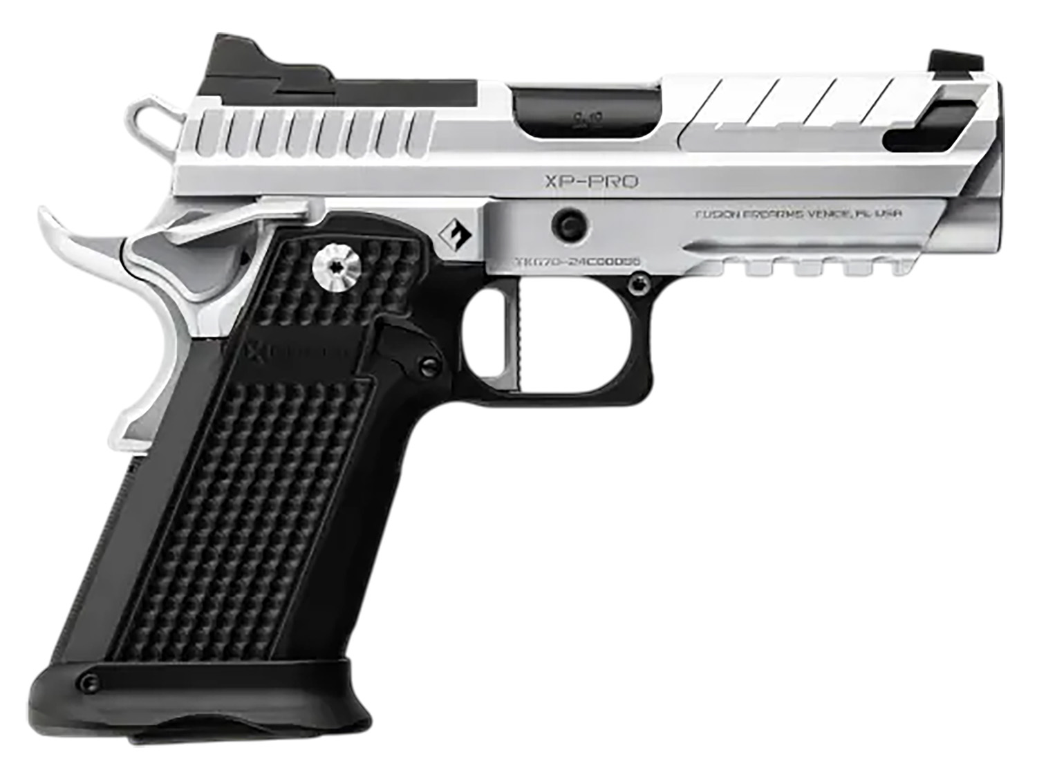 Silver and black semi-automatic pistol side view
