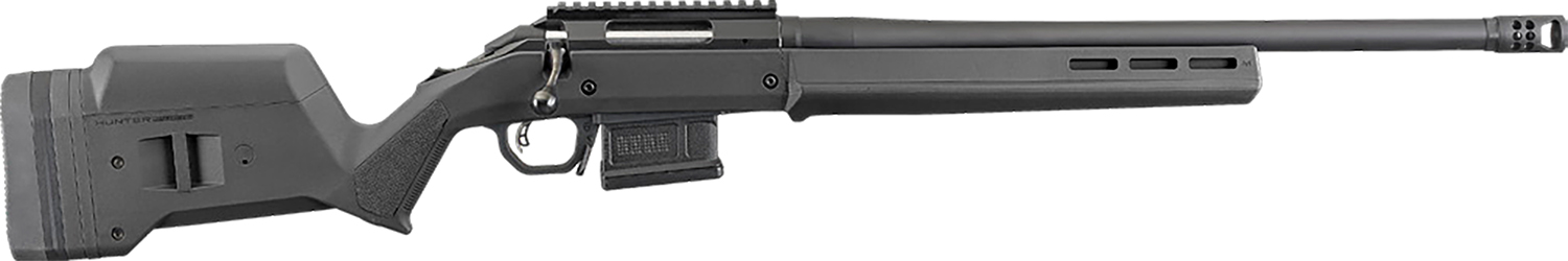 Side view of a modern rifle with adjustable stock.