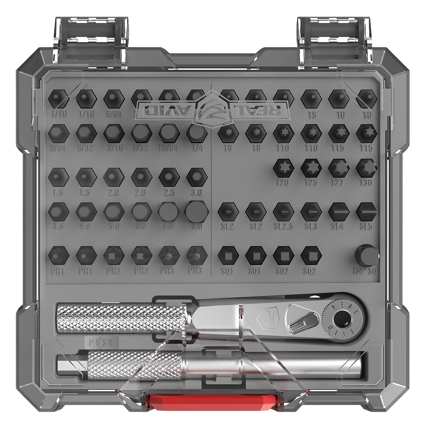 Toolbox containing various screwdriver bits and tools.