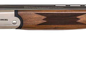 Side view of a wooden shotgun.