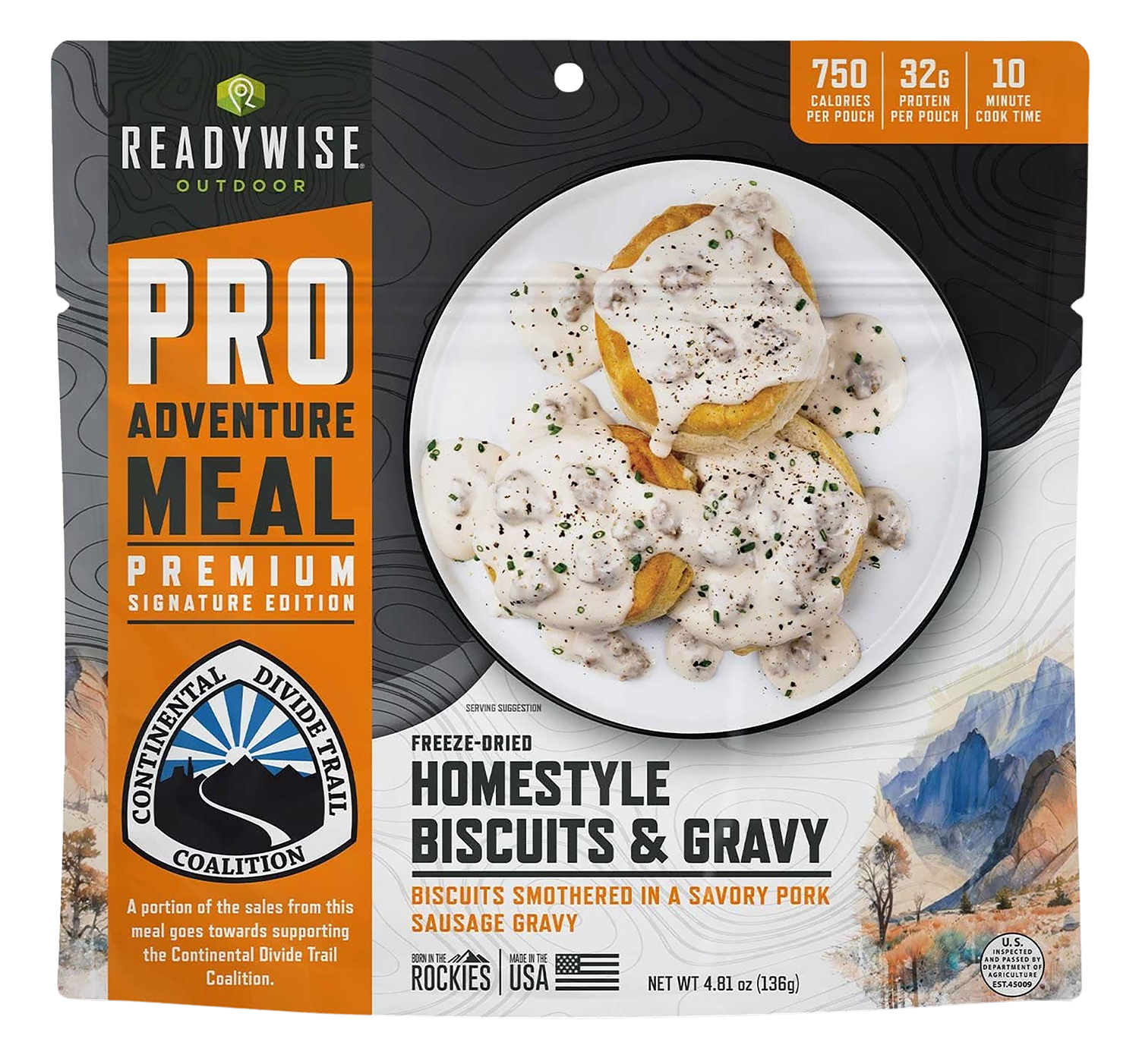 Freeze-dried homestyle biscuits with sausage gravy