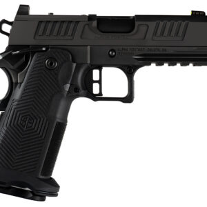 Black semi-automatic pistol on white background