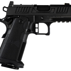 Side view of a sleek black handgun