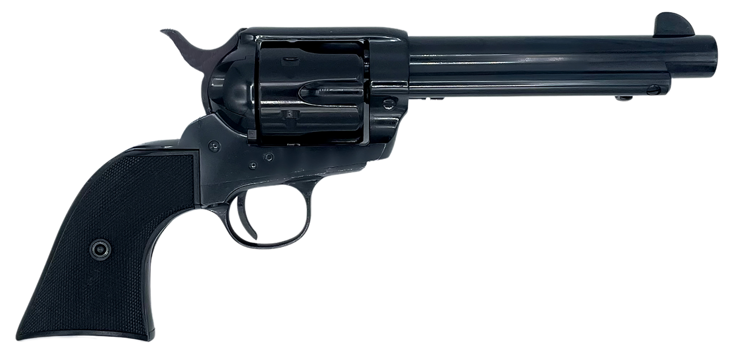 Black revolver handgun on white background