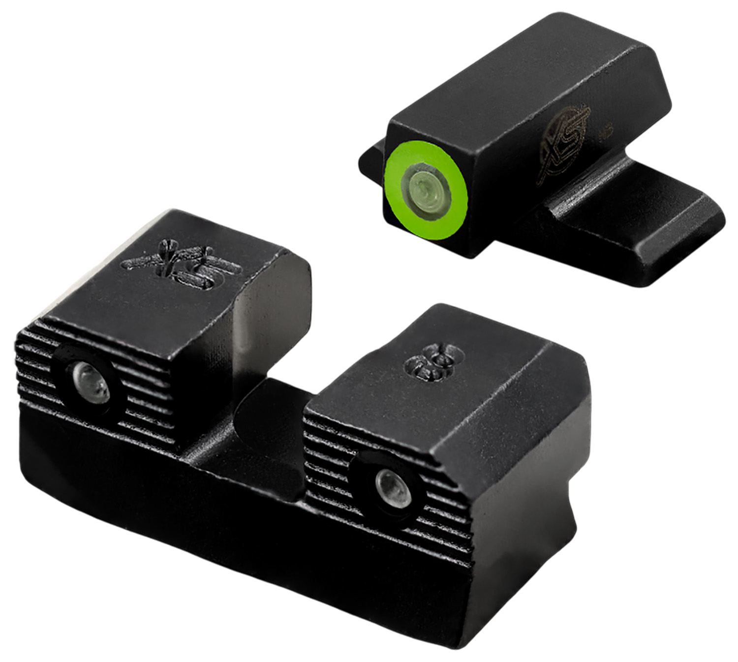 Black firearm sights with green outline