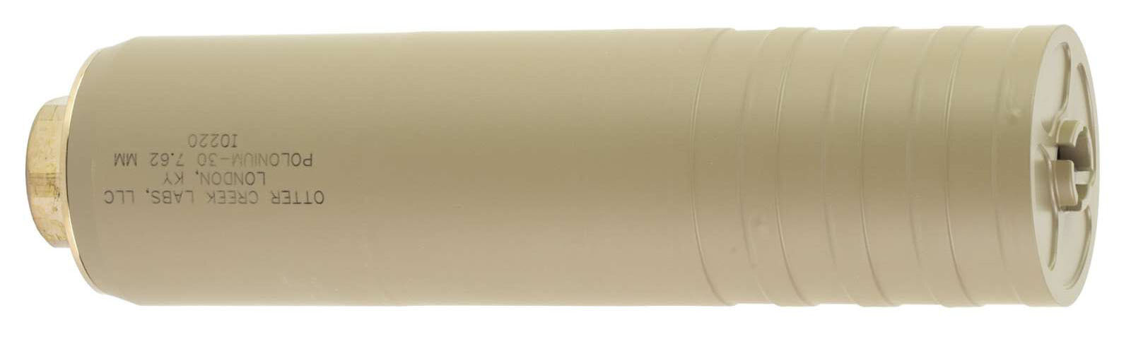 Silencer for firearms in tan color.