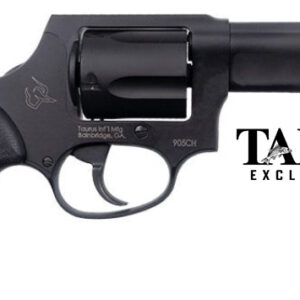 Black compact revolver with a visible brand logo.