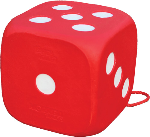 Red foam dice with white dots