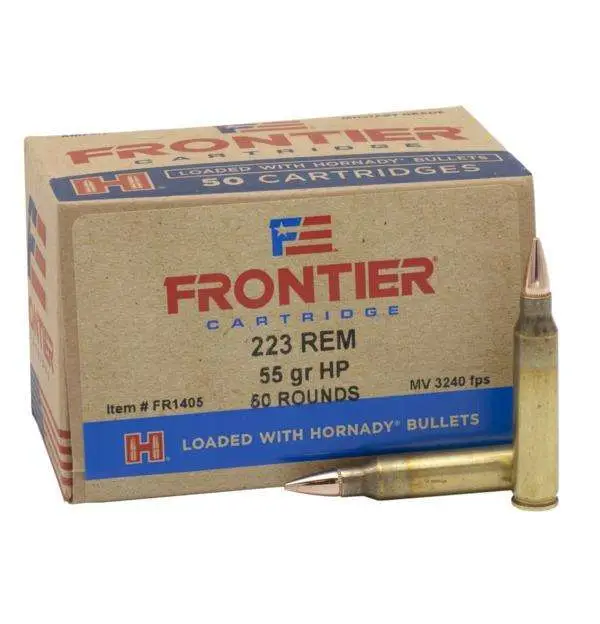 Frontier .223 Remington cartridges with Hornady bullets.