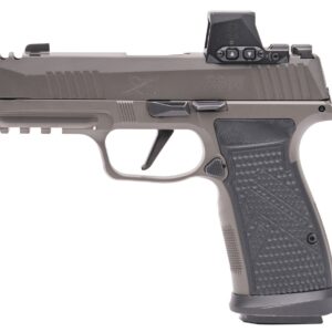 Side view of a modern handgun with optics.
