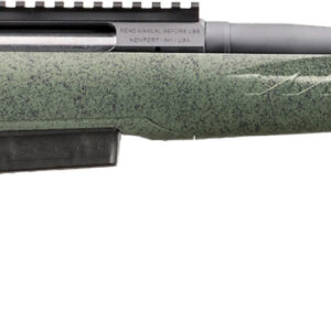 Side view of a green rifle.