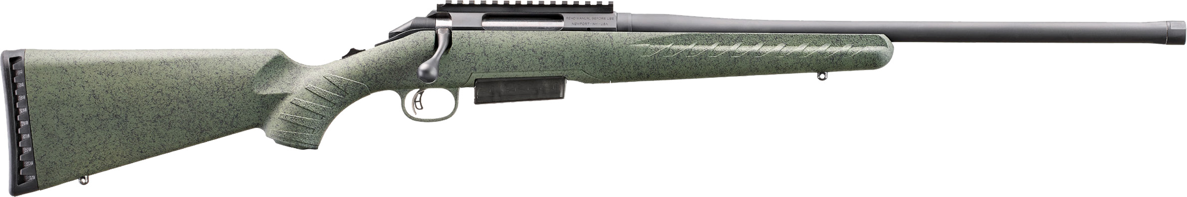 Side view of a green rifle.