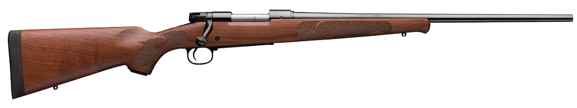 Stylish bolt-action rifle with wooden stock.
