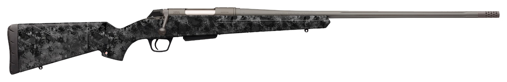 Side view of a modern hunting rifle.