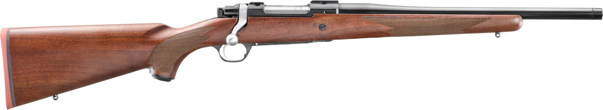 Side view of a wooden bolt-action rifle.