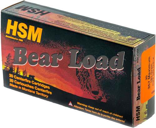 Box of HSM Bear Load cartridges for firearms.
