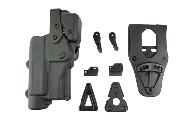 Black tactical holster and accessory components