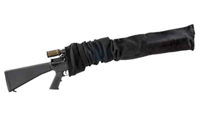 Black firearm with protective covering