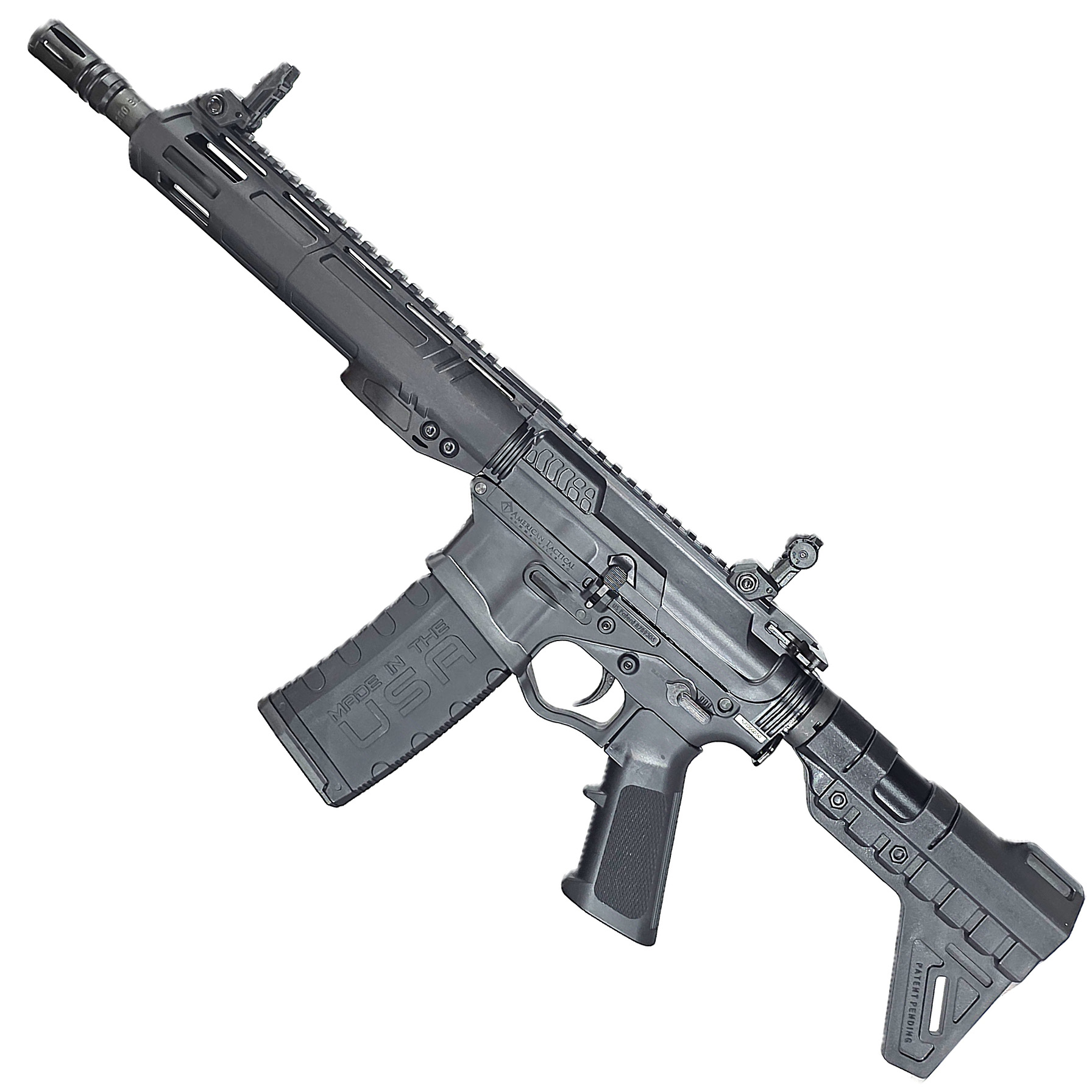 Black rifle with tactical features and design