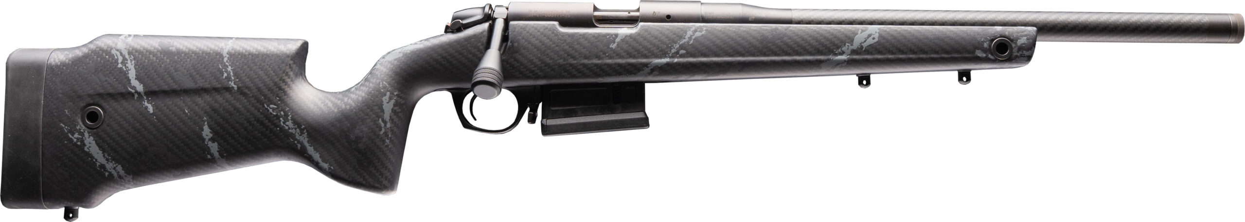 Side view of a sleek carbon fiber rifle