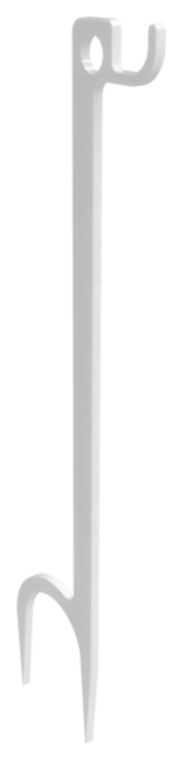 White garden stake for securing plants.