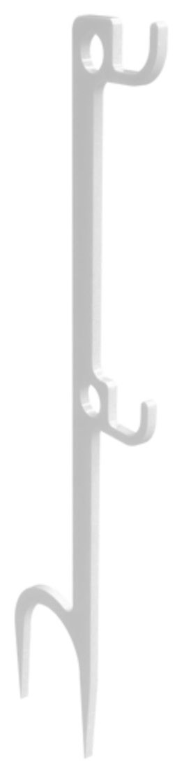 White plastic hook for hanging items.