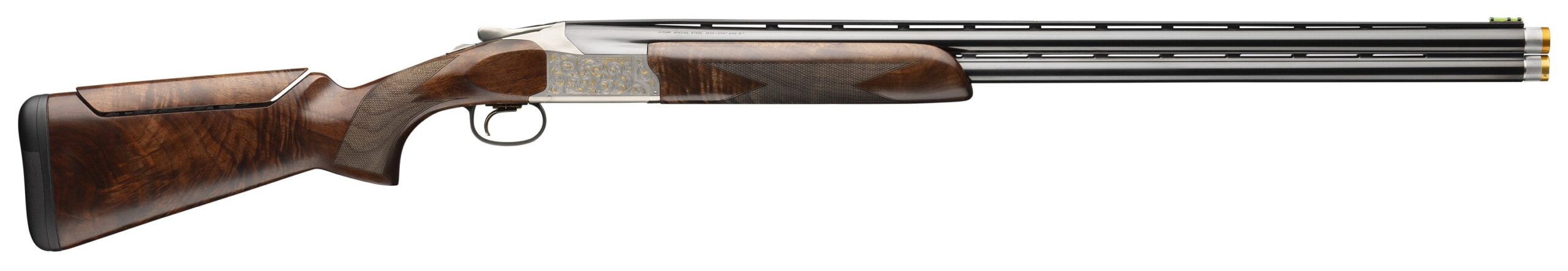 Side view of a double-barrel shotgun.