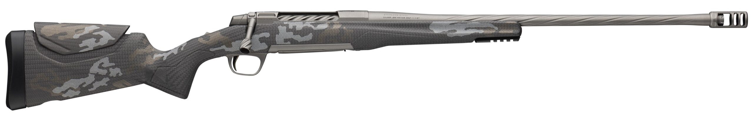 Side view of a modern hunting rifle.