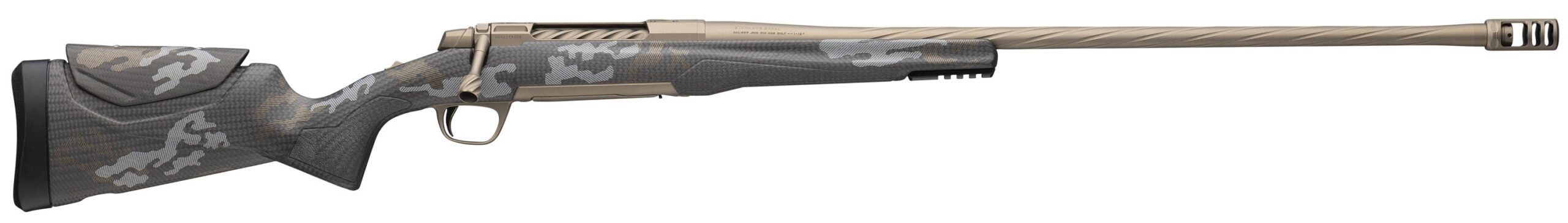 Side view of a modern hunting rifle.