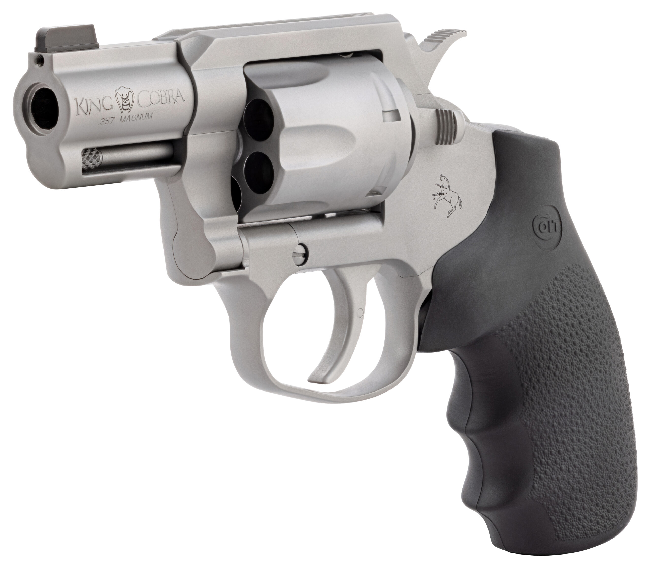 Stainless steel revolver with black grip