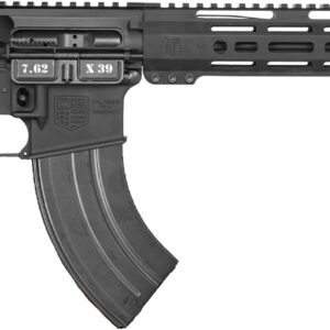Black semi-automatic rifle with extended magazine.