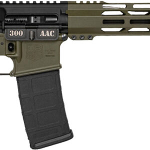 Modern camouflage rifle with tactical design features.
