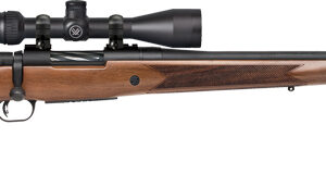 Side view of a hunting rifle with scope.