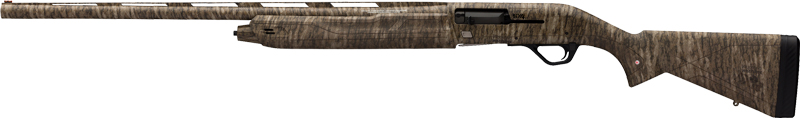Side view of a camouflaged shotgun.