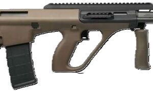 Modern rifle design with ergonomic grip.