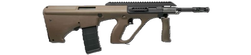 Modern rifle design with ergonomic grip.