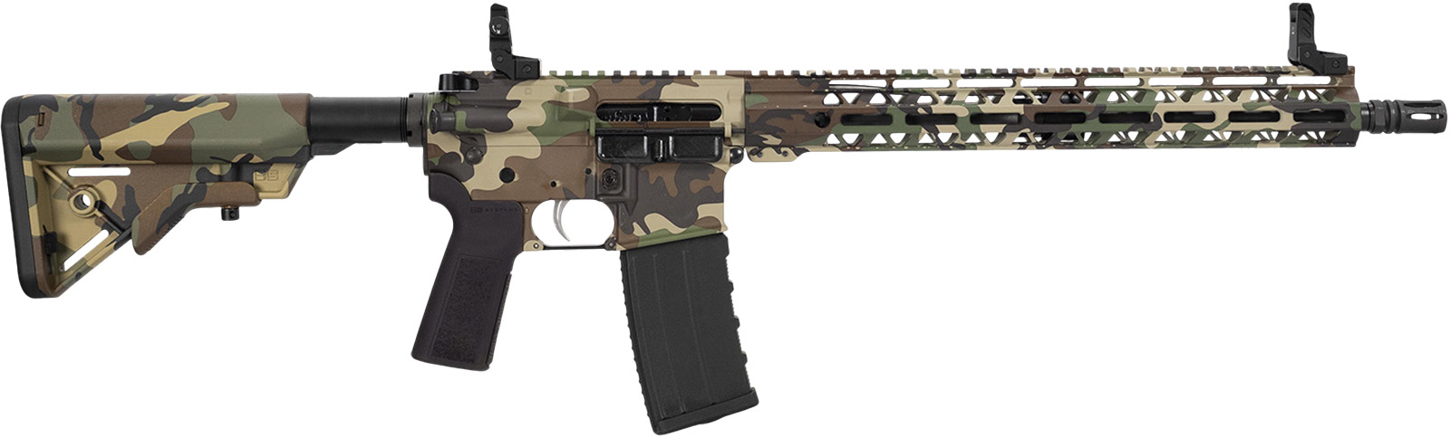 Modern camouflage rifle with adjustable stock.