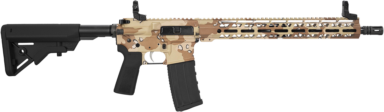 Tan camouflaged rifle with modern design