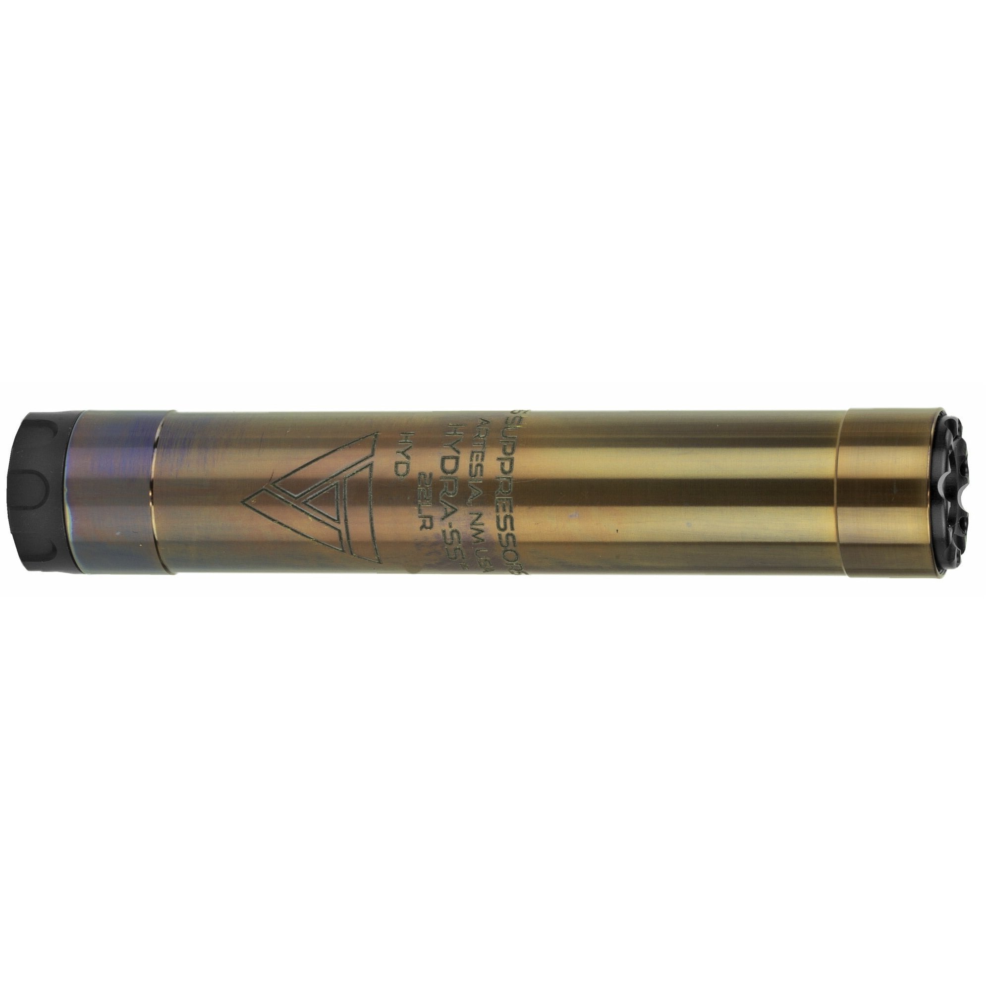 Hydra-SS firearm suppressor with metallic finish.