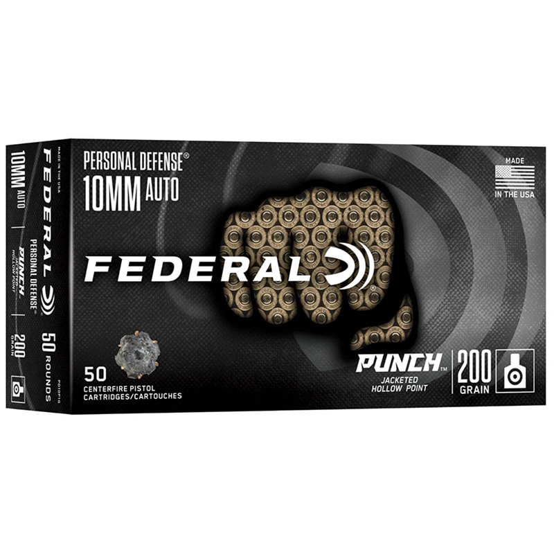 Federal 10mm auto ammunition box with bullets